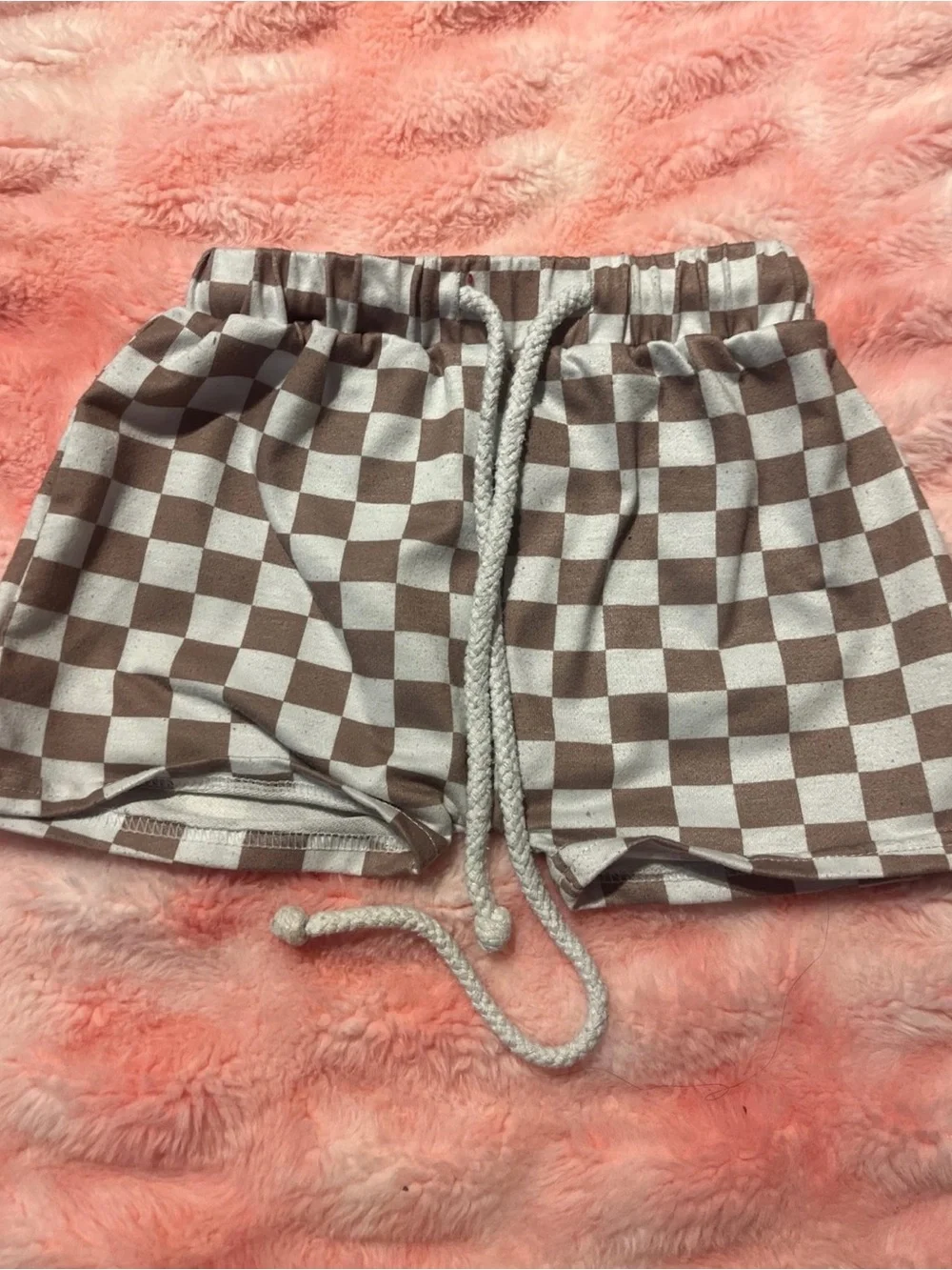 Kids Checkerboard Smile Pajama Set - Brown & White